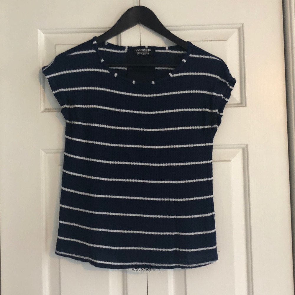 Blue and white Striped waffled shirt.